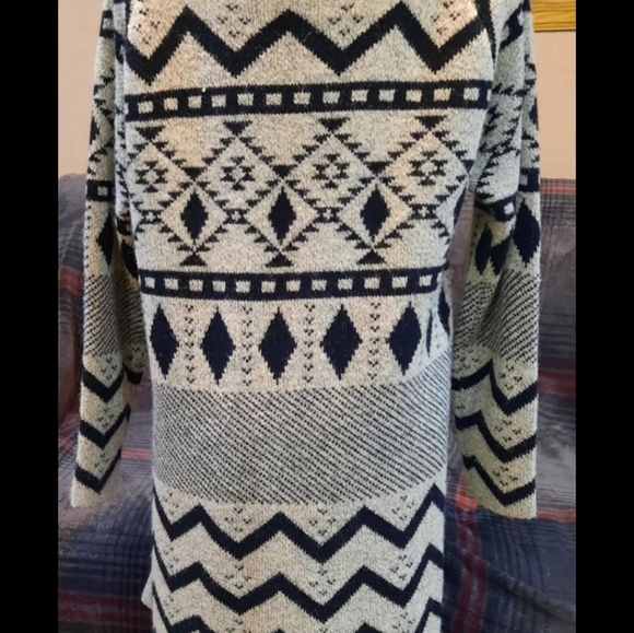 Long cardigan duster Aztec sz M pale grey & black - Picture 3 of 5